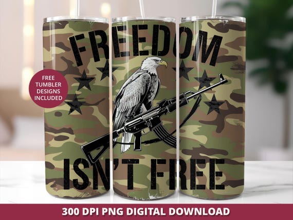 Patriotic Camo Tumbler Wrap, Eagle Rifle Design (20oz PNG Digital Download)