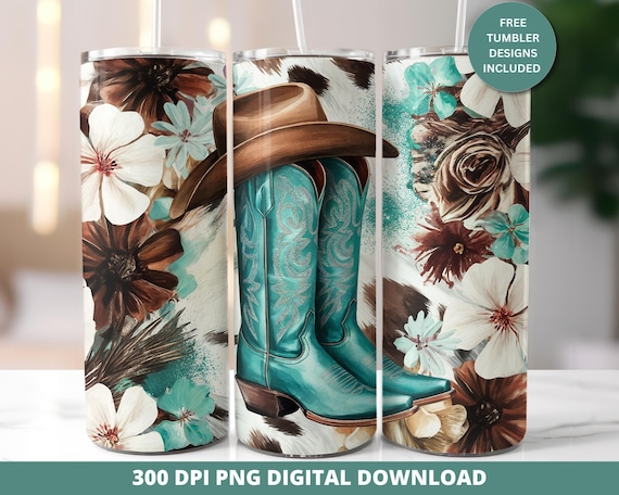 Boho Cowgirl Tumbler Wrap, Western Floral 20oz Skinny Tumbler (PNG)