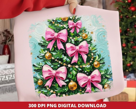 Pink Bow Christmas Tree PNG: Preppy Holiday Sublimation (Digital Download)