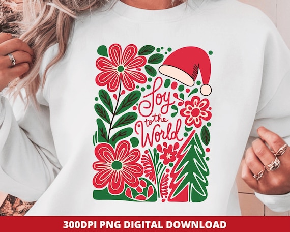 Boho Floral Christmas PNG, Joy to the World Sublimation (Digital Download)