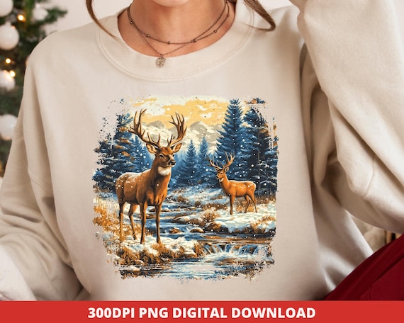 Retro Deer Wilderness Scene Png, Vintage 90s Buck Sublimation, Boho Deer Png, Nature Lover Png, Deer Lover Gift, Vintage Buck Png, Buck Png