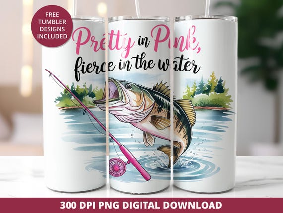 Girls' Pink Fishing Tumbler Wrap, 20oz Skinny Tumbler (Digital Download)