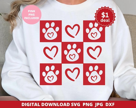 Valentine Animal Lover SVG PNG, Valentine's Paw Svg, Coquette Valentine's Day Grid Design, Love Svg, Valentine Sublimation Design, Love Svg