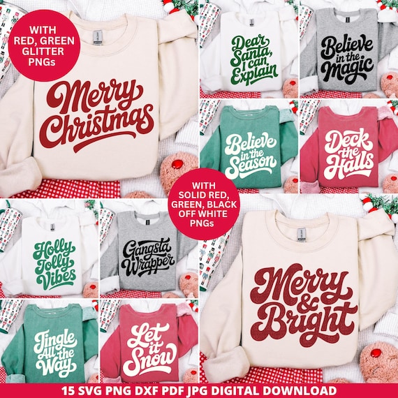 Retro Christmas SVG Bundle, Holiday Shirt Designs (Digital Download)