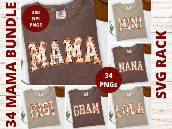 Fall Mama Floral PNG Bundle, Varsity Thanksgiving Sublimation Design (Digital Download)