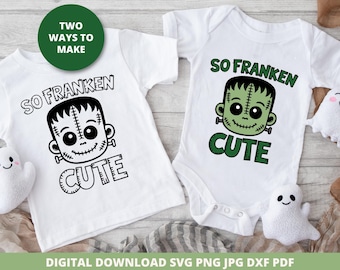 Maglietta per bambini Frankenstein SVG, So Franken Halloween (download digitale)