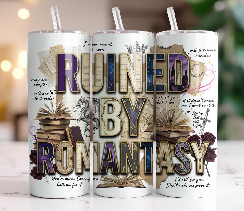 Ruined By Romantasy 20 oz d'emballage pour gobelet PNG Dark Romance BookTok Reader image 5
