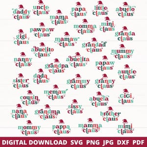 Claus Family SVG Bundle, Santa Claus Bundle, Santa Christmas Bundle, Gigi Claus Christmas Bundle, Matching Family Bundle, Auntie Claus