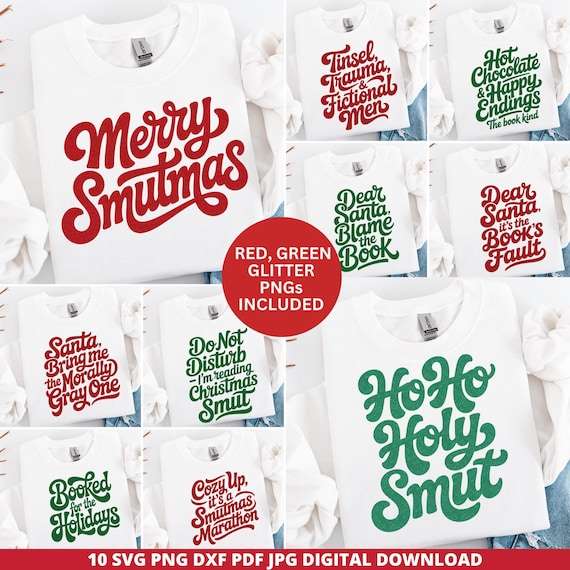 Spicy Christmas Book Lover SVG Bundle, BookTok Quotes (Digital Download)