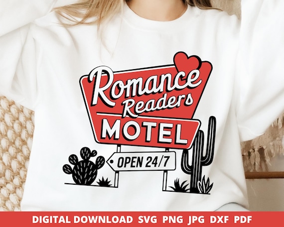 Romance Readers Motel Svg, Vintage Book Reader Svg, Book Lover Sublimation Design, Book Reader Valentine Svg, Cute Bookish Design, Cricut