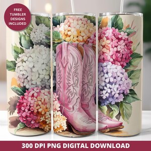 Cowgirl Boots Tumbler Wrap Png, 20oz Skinny Tumbler Design, Floral Country Western Sublimation Digital Download, Instant Digital Download