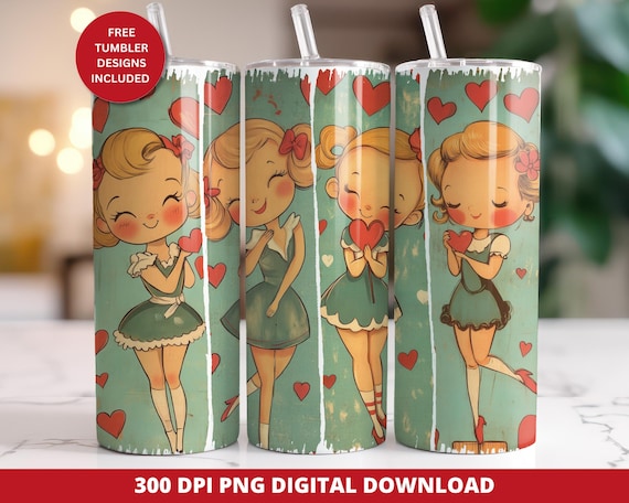 Vintage Valentine Skinny Tumbler Wrap, Cupid Brush Stroke Tumbler Wrap Design, Seamless Sublimation Tumbler Png, Cupid 20 oz Tumbler Wrap