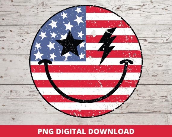 Retro 4th of July PNG, American Flag Smiley Face (Digital Download)