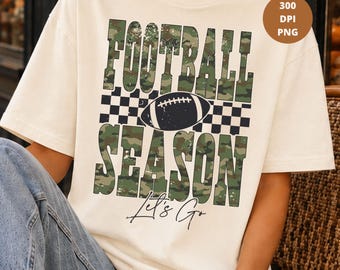 Football Season Camo Shirt PNG, Distressed Football Design (300 DPI)