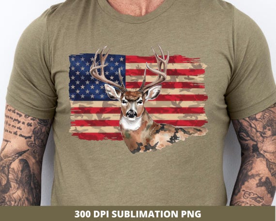 Patriotic Deer Hunting PNG, Retro Hunter Design (Digital Download)