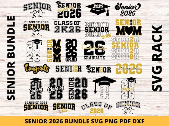Senior 2026 Svg Bundle, Class of 2026 Svg, Graduation Shirt Svg, Grad Coquette Bow Svg, Senior Mom Svg, High School SVG, Cricut Cut File