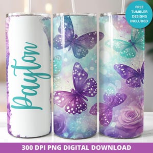 Envoltura para vaso de mariposa de 20 oz, diseño sin costuras, envoltura con nombre personalizable, envoltura para vaso de mariposa floral, envoltura para vaso de 20 oz, envoltura sin costuras para sublimación