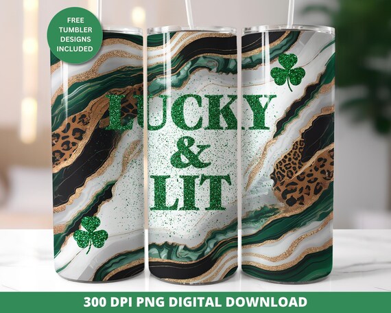 St Patricks Day Tumbler Wrap, Lucky & Lit 20 oz Design (PNG Digital Download)