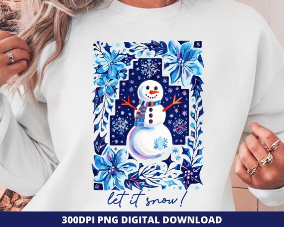 Boho Floral Snowman PNG, Christmas Winter Sublimation (Digital Download)