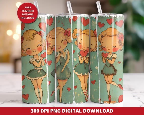Vintage Cupid Tumbler Wrap Design, Valentine's Day, Seamless Sublimation (PNG)