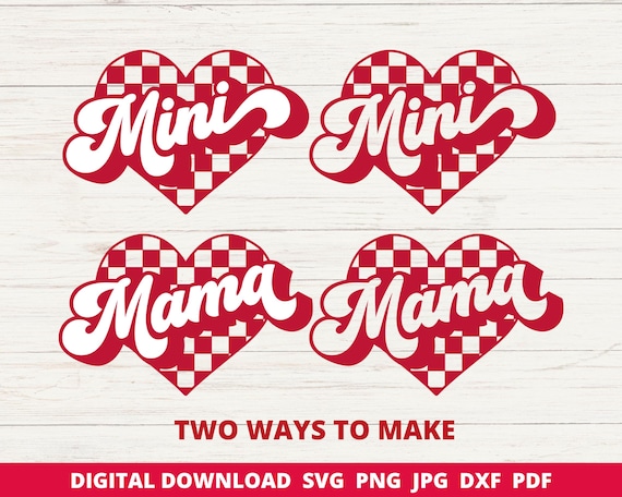 Mama Mini Valentines Svg, Retro Valentine’s Day Checkerboard Coquette png, Valentines Sublimation Design, Matching Mama and Mini Svg, Cricut
