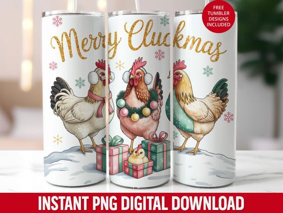 Funny Chicken Cluckmas 20oz Tumbler PNG Wrap: Seamless Chicken Sublimation (Digital Download)