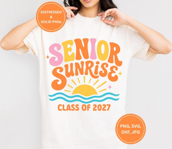 Retro Senior Sunrise 2027 PNG SVG, Groovy Class of 2027 Shirt Sublimation Design, Senior Year Cricut Digital Download