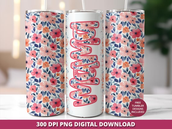 Floral Mama Tumbler Wrap Png, 20oz Coquette Skinny Floral Sublimation Wrap, Mother's Day Digital Download, Seamless Flower Tumbler Wrap Png