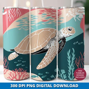 Sea Turtle 20oz Tumbler Wrap PNG, Ocean Sublimation Design, Marine Life Tumbler Wrap, Beach Lover Gift, Turtle 20 oz Tumbler Wrap Design