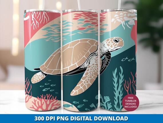 Sea Turtle 20oz Tumbler Wrap PNG, Ocean Sublimation Design, Marine Life Tumbler Wrap, Beach Lover Gift, Turtle 20 oz Tumbler Wrap Design