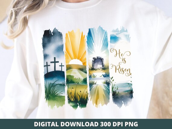 He is Risen PNG, Easter Watercolor Brushstroke Design (Digital Download)