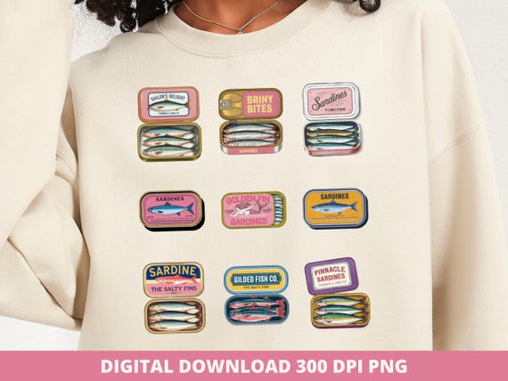 Retro Sardine Tins PNG, Coastal Art Print (Digital Download)