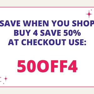 a message that says "SAVE WHEN YOU SHOP BUY 4 SAVE 50% AT CHECKOUT USE: 500OFFF4".