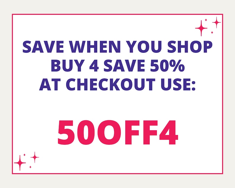 a message that says "SAVE WHEN YOU SHOP BUY 4 SAVE 50% AT CHECKOUT USE: 500OFFF4".
