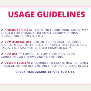 a list of terms and conditions for personal and commercial use of digital files, including guidelines for using individual elements, avoiding the sale or sharing of digital files, and checking and confirming trademarks.