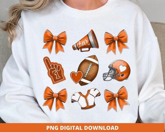 Orange Football Coquette Bow Png, Sublimation Design (Digital Download)