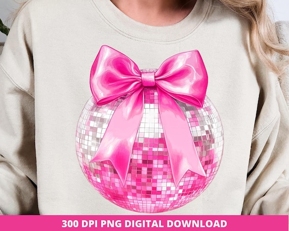 Pink Disco Ball PNG, Coquette Bow Design (Digital Download)