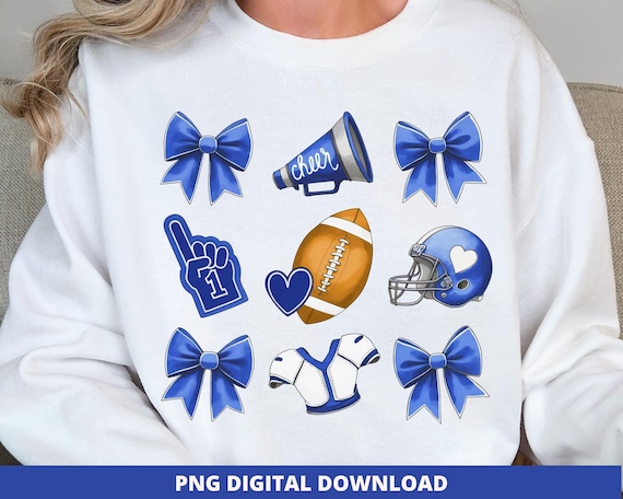 Blue Football Season Coquette PNG, Cheer Bow Sublimation Design (Digital Download)