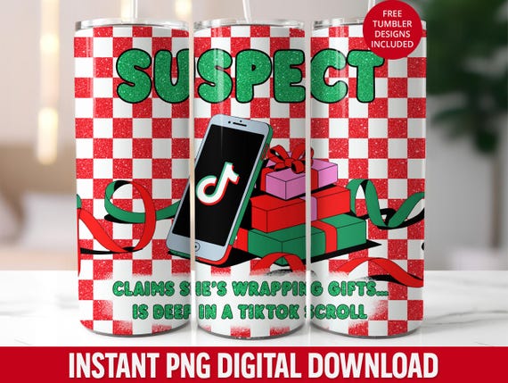 Suspect Claims Glitter Tumbler Wrap, Funny Christmas TikTok Scroll 20oz Skinny Sublimation PNG, Secret Santa Gift, Faux Glitter 20oz Wrap