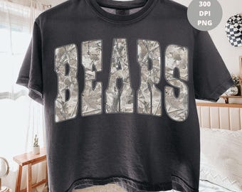 Bears Washed Camo PNG, Varsity Mascot Shirt Design, Distressed School Team PNG