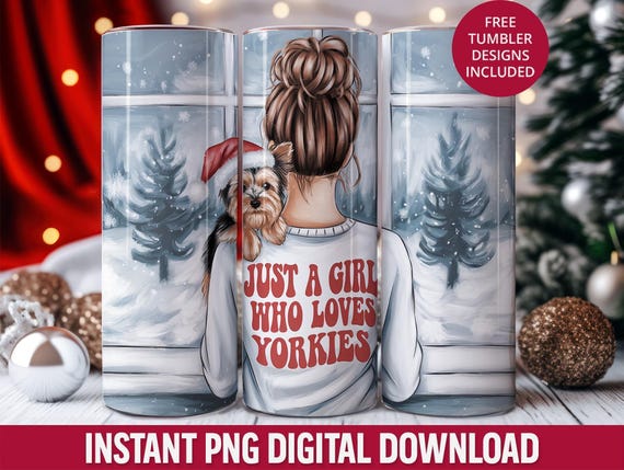 Dog Mom Christmas Tumbler PNG, Yorkshire Terrier Sublimation Design (Digital Download)