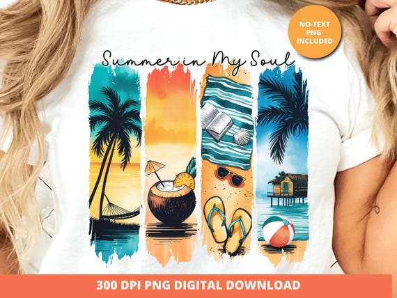 Summer Beach Brushstroke PNG, Tropical Clipart (Digital Download)