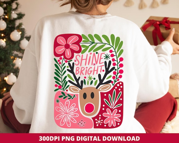 Boho Floral Christmas Reindeer Png, Floral Christmas Png, Boho Christmas Coquette Sublimation Png, Rudolph Png, Sublimation Png Design
