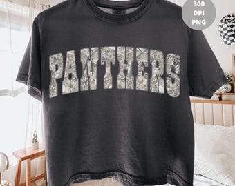 Panthers Washed Camo PNG, Varsity Mascot Shirt Design, Distressed School Team PNG