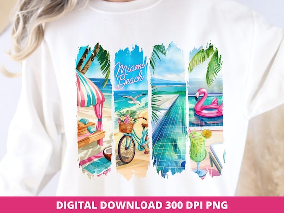 Miami Beach Summer Vibes PNG, Retro Coastal Design (Digital Download)