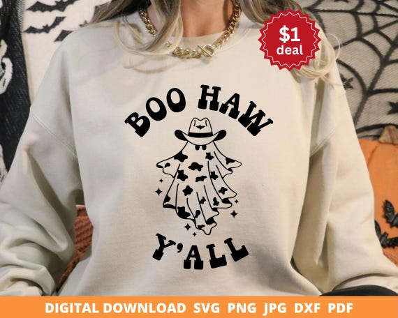 Cowboy Ghost Svg, Western Ghost Svg, Halloween Svg, Western Halloween Sublimation, Boo Haw Cowboy Svg, Halloween Shirt, Cricut Cut Files