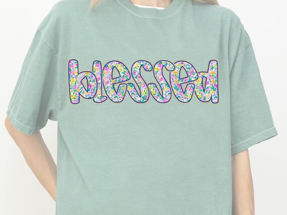 Floral Blessed PNG, Retro Christian Sublimation (Digital Design)