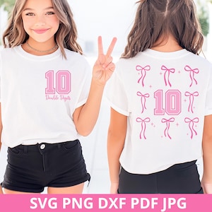 Double Digits 10th Birthday Girl Shirt Coquette Bow Kids Party SVG PNG, Cricut Silhouette, Digital Download