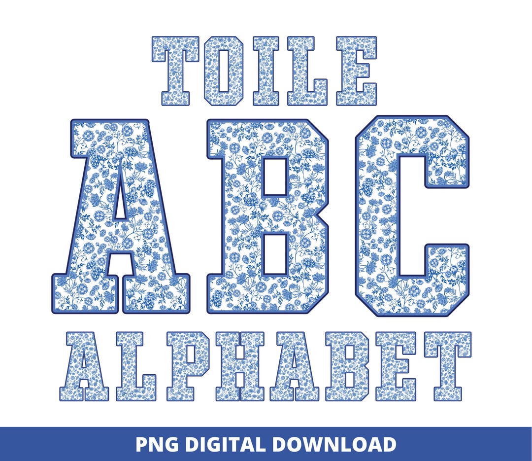 Blue Floral Toile Alphabet PNG Vintage Chinoiserie Letter Set Elegant ...