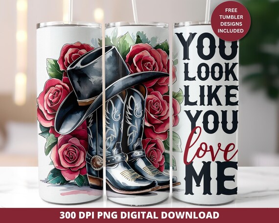 Country Music Tumbler Wrap, Western Valentine Design (Digital Download)
